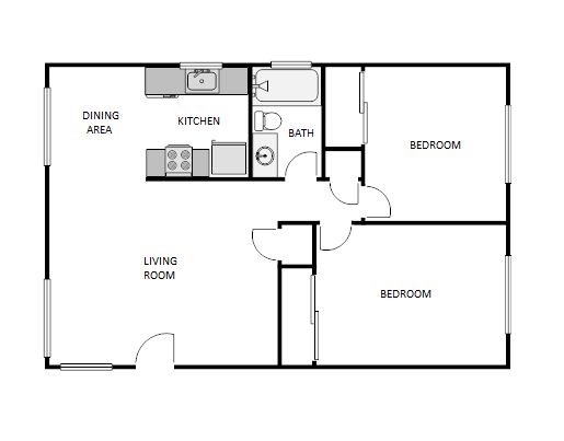 Floor plan for 2 beds, 1 bath, 720 sqft